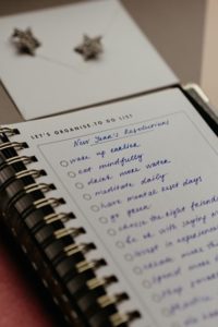 New Year’s resolutions list in planner